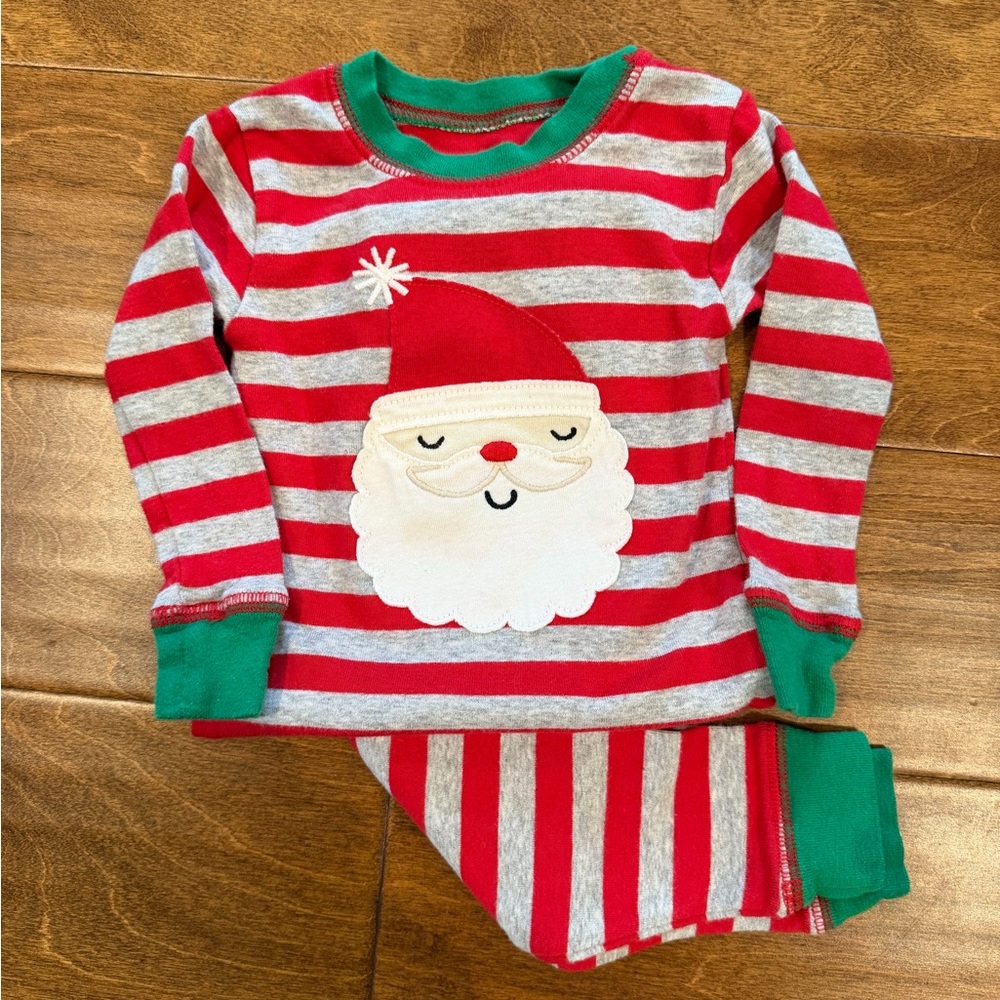 Carter's just one you Red and Gray Striped Santa pajamas 18mo size